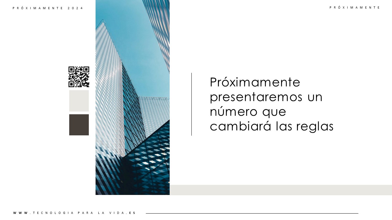 Imagen en la que se destaca una composición de texto e imagen, como imagen aparece un edificio acristalado mientras que en el texto se destaca la presentación del próximo número de Tecnología para la Vida TXLV, el MicroMagazine de FUNTESO, Fundación Tecnología Social